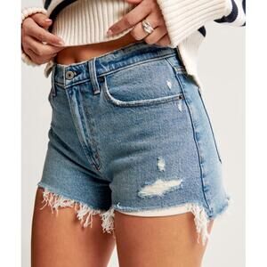 Abercrombie & Fitch Womens Blue High Rise Distressed The Mom Shorts Size 34/18